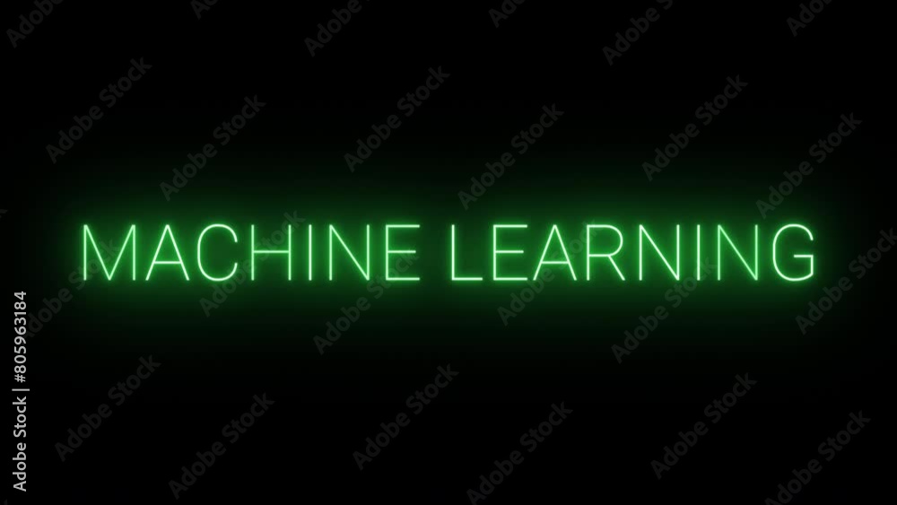 Flickering neon green glowing machine learning text animated on black background Flickering neon green glowing machine learning text animated on black background