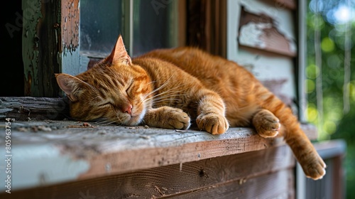 The Snoozing Sentinel: A Cat Curled Up on a Windowsill