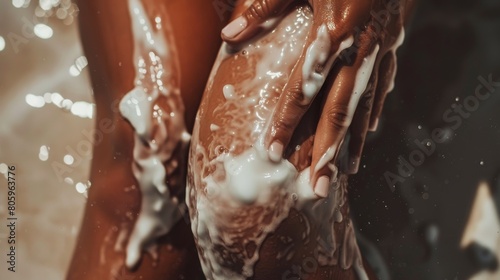 Hands Applying Soap Suds on Moisturized Skin