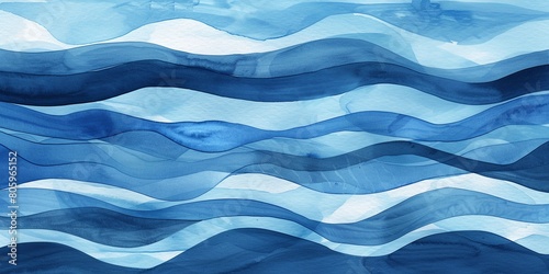 Watercolor wavy gradient thick line design in a series of blue colors