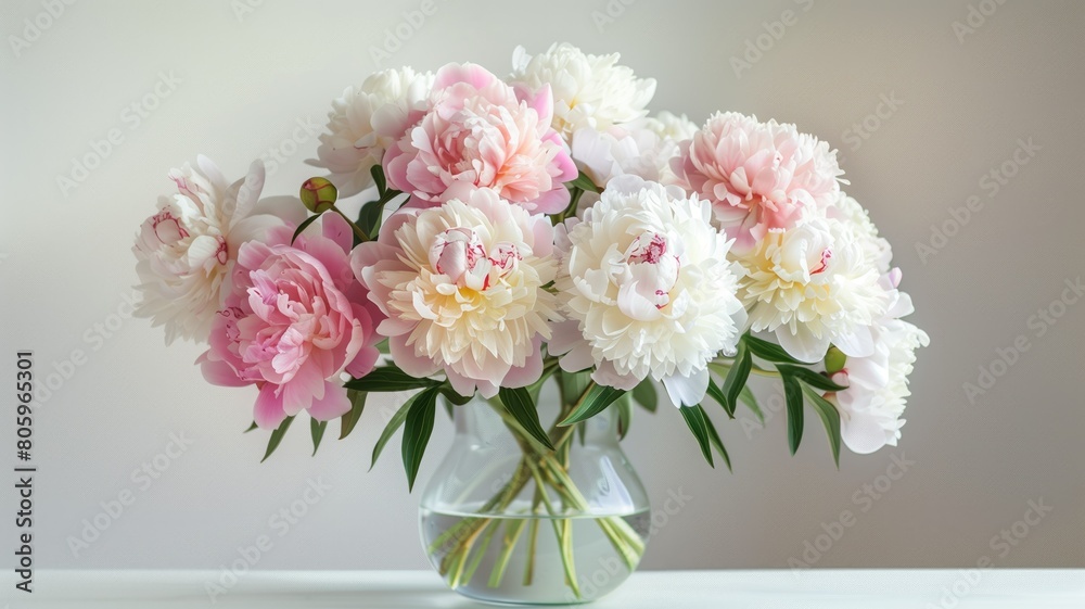Luxurious bouquet of blooming peonies