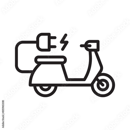 Electric motorcycle with plug pictogram icon symbol design  EV scooter hybrid vehicles charging point logotype  Eco vehicle concept  Vector illustration