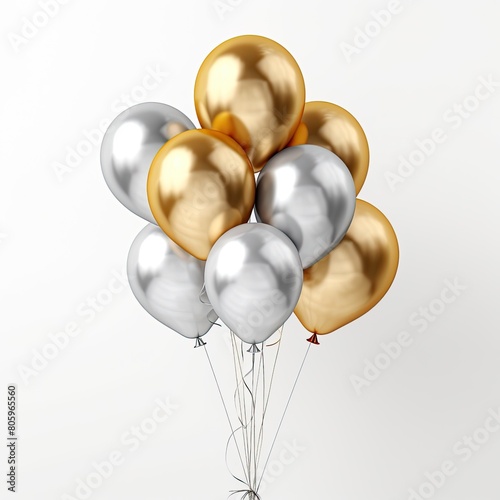 Golden and white metallic balloons isolated on white background