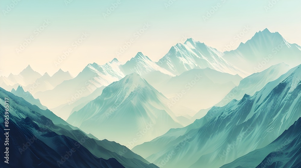 Fototapeta premium Landscape of mountain peaks with snow and fog