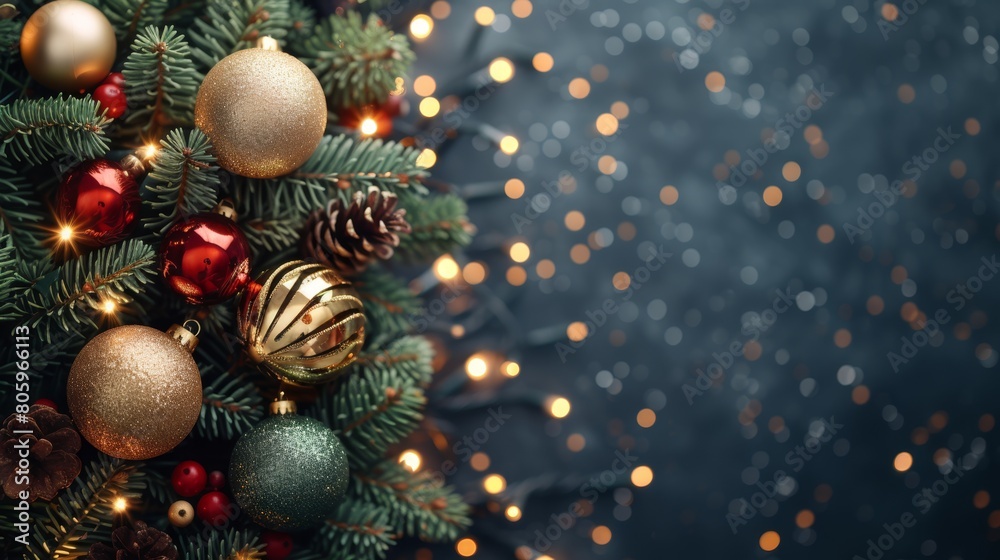 Merry Christmas and Happy New Year. Festive bright beautiful background. Decorated Christmas tree on blurred background. de-focused lights, gold bokeh Merry Christmas and Happy New Year. Festive bright beautiful background. Decorated Christmas tree on blurred background. de-focused lights, gold bokeh