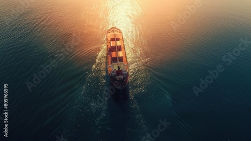 Cargo Ship Sailing at Dawn in Calm Waters