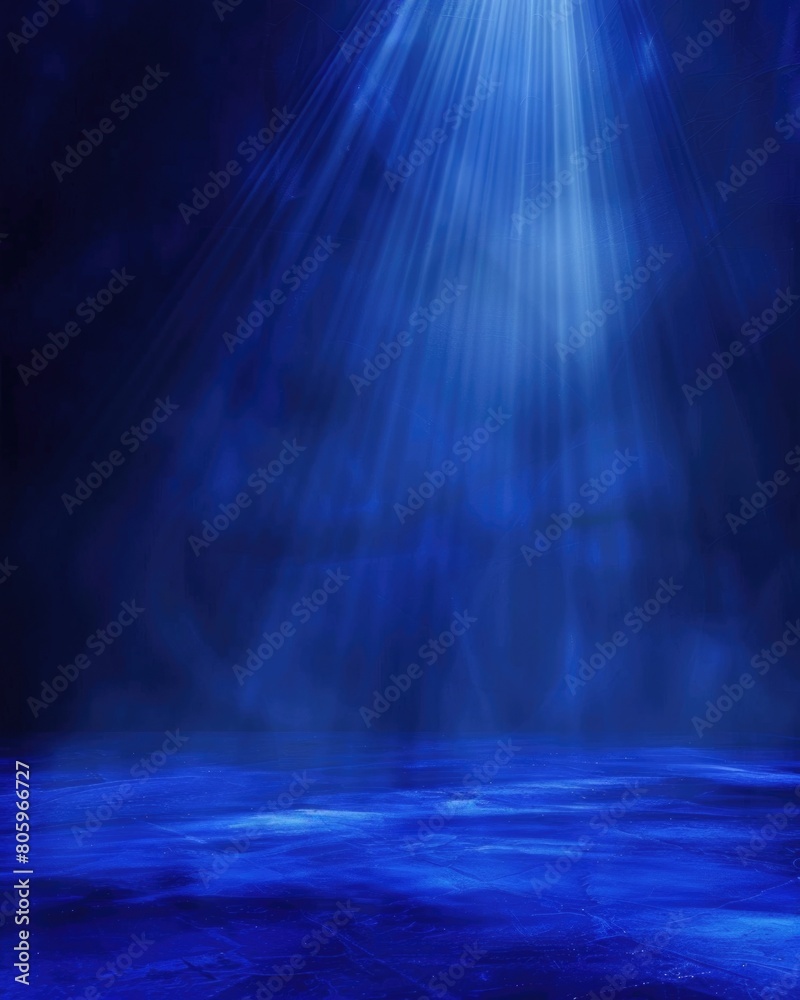 Studio Background Blue. Product Placement on Smooth Blue Background with Abstract Stage Design