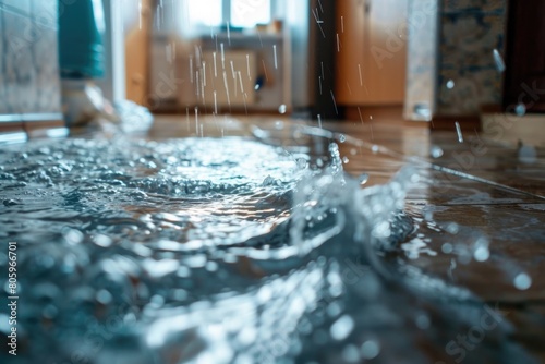 Water In Home: Interior Flood Damage from Broken Pipe. Moisture Problem, Wet Floor
