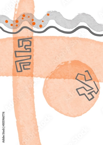 Grey and orange shapes and lines abstraction 