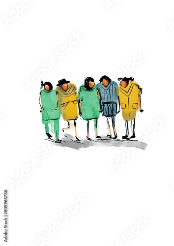 Abstract drawing colorful group of people illustration 