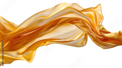 Gloden silk cloth, flying, isolated on a white background. 