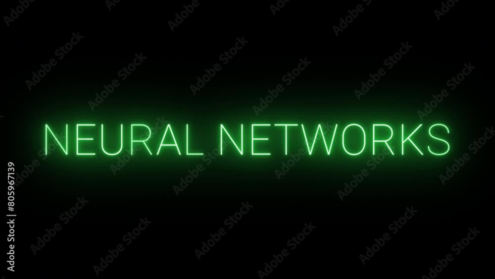 Flickering neon green glowing neural networks text animated on black background Flickering neon green glowing neural networks text animated on black background