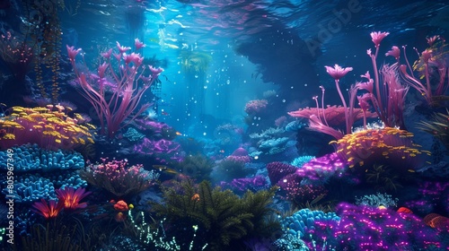 Underwater Eden's Bioluminescent Glow © xelilinatiq