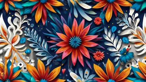 geometrical dupatta design with textured flower background 