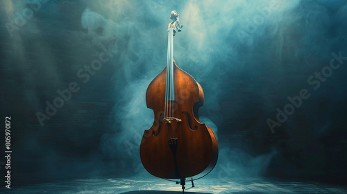 Resonant Double Bass A double bass standing upright on a stage its towering presence and deep resonance ready to underpin orchestral compositions or jazz ensembles. photo