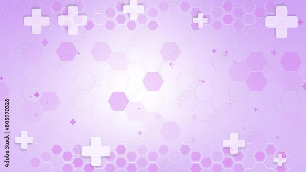 Loop health care and medical purple background. Geometric hexagon grid with plus elements of design.