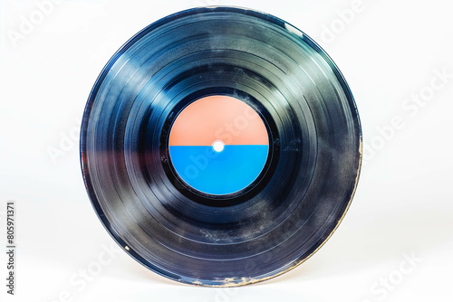 Wallpaper Mural A classic vinyl record with a colorful label and a worn record sleeve, resting on its side on a clean white background. Torontodigital.ca