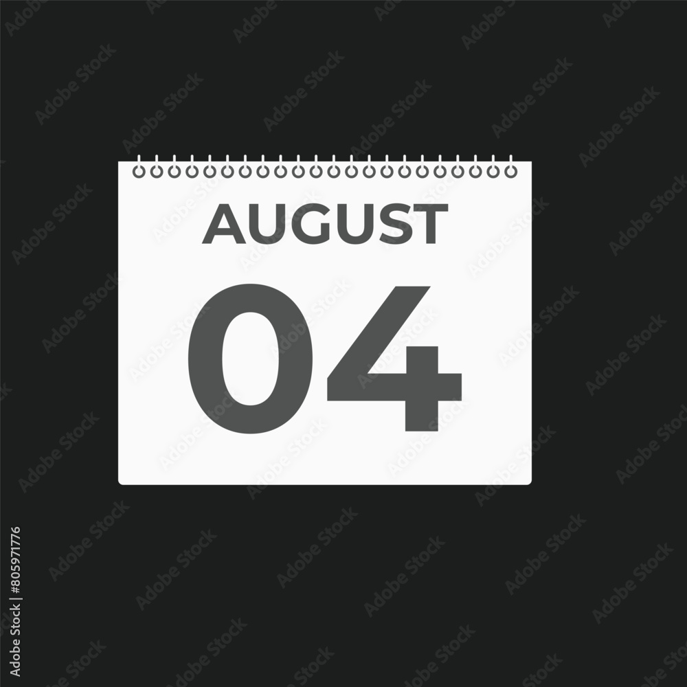 August 4 calendar reminder. 4 August daily calendar icon template. Calendar 4 August icon Design template. Vector illustration
August 4 calendar reminder. 4 August daily calendar icon template. Calendar 4 August icon Design template. Vector illustration