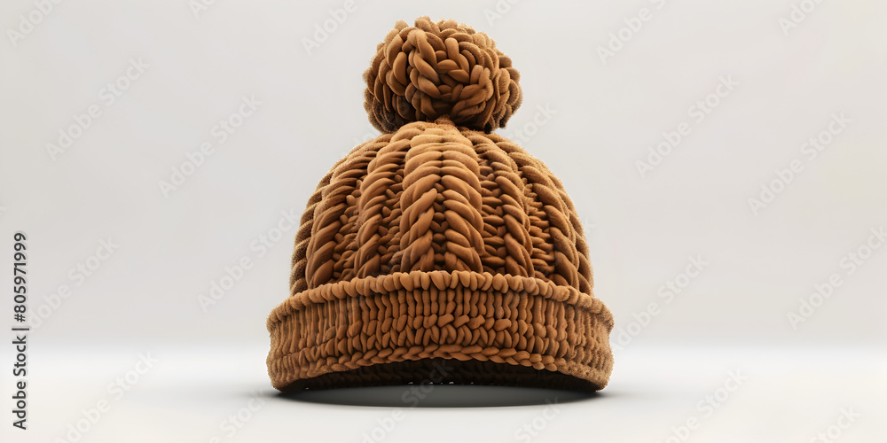 A chunky knit beanie hat on a white surface  Knitted Wool Hat  with white background, 