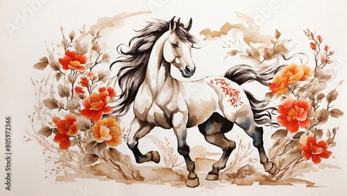 watercolor  traditional horse painting