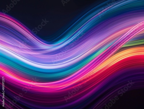 Vibrant abstract light waves with a fluid  dynamic motion on a dark background.