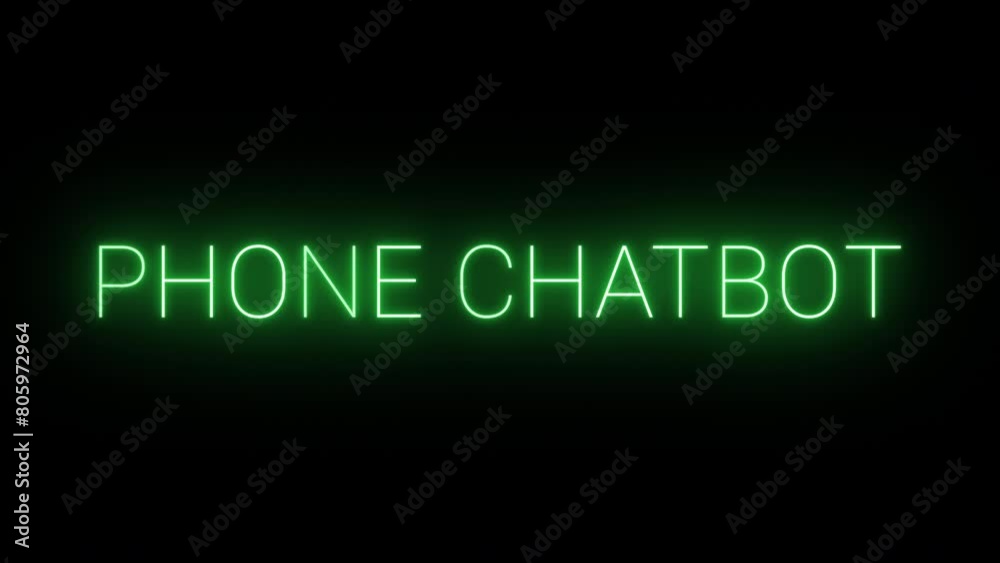 Flickering neon green glowing phone chatbot text animated on black background Flickering neon green glowing phone chatbot text animated on black background