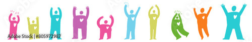 A large crowd of people with their hands raised in the air. Volunteer Day vector illustration banner