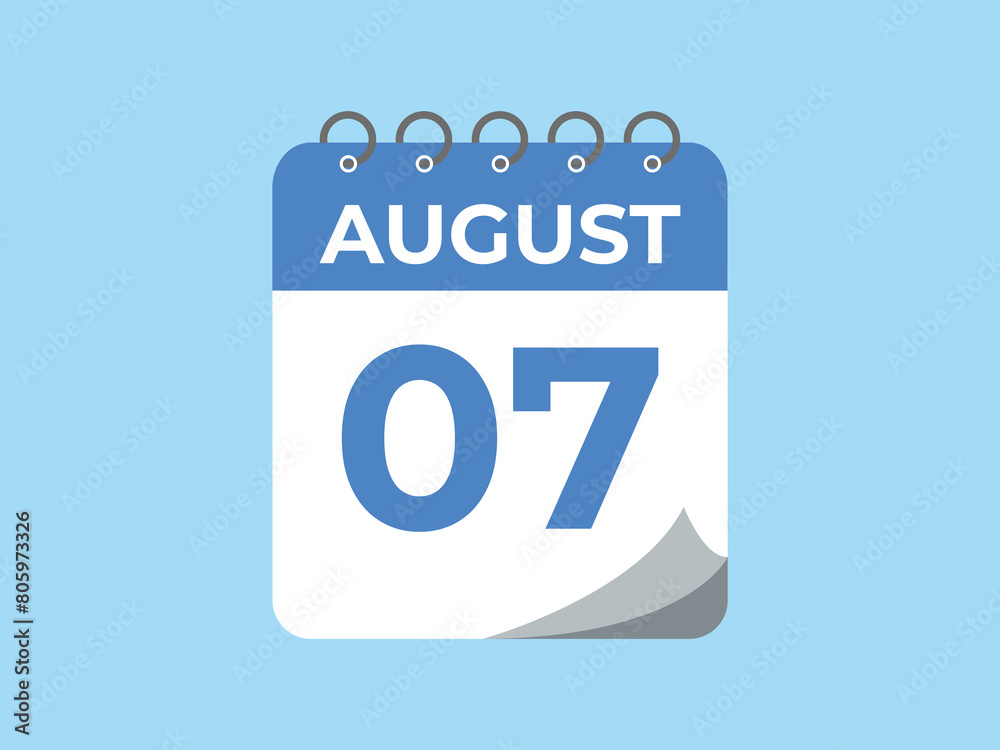August 7 calendar reminder. 7 August daily calendar icon template. Calendar 7 August icon Design template. Vector illustration
August 7 calendar reminder. 7 August daily calendar icon template. Calendar 7 August icon Design template. Vector illustration
