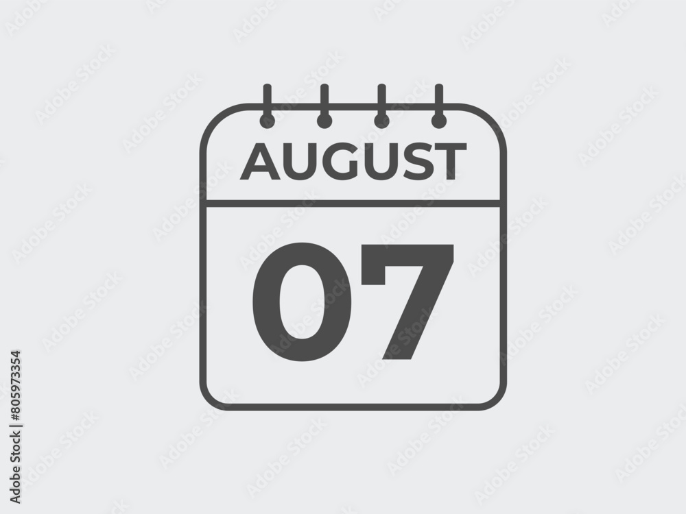 August 7 calendar reminder. 7 August daily calendar icon template. Calendar 7 August icon Design template. Vector illustration
August 7 calendar reminder. 7 August daily calendar icon template. Calendar 7 August icon Design template. Vector illustration