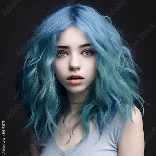 portrait woman blue color hair style 