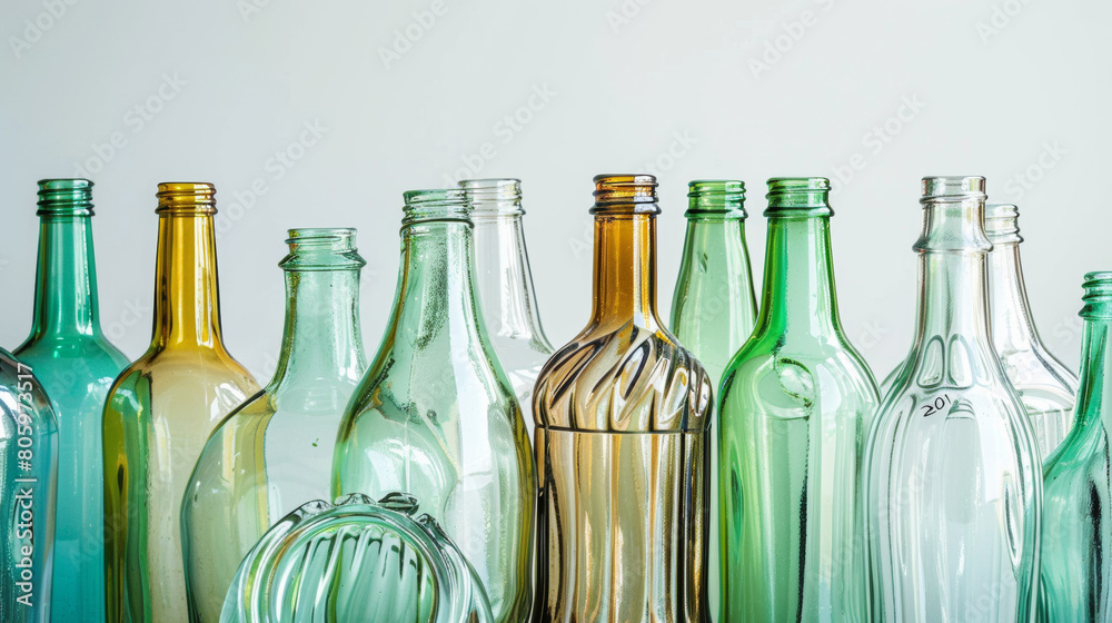glass bottles grouped together with a focus on their transparency and reflections glass bottles grouped together with a focus on their transparency and reflections