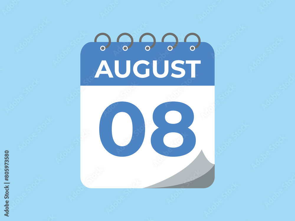 August 8 calendar reminder. 8 August daily calendar icon template. Calendar 8 August icon Design template. Vector illustration
August 8 calendar reminder. 8 August daily calendar icon template. Calendar 8 August icon Design template. Vector illustration