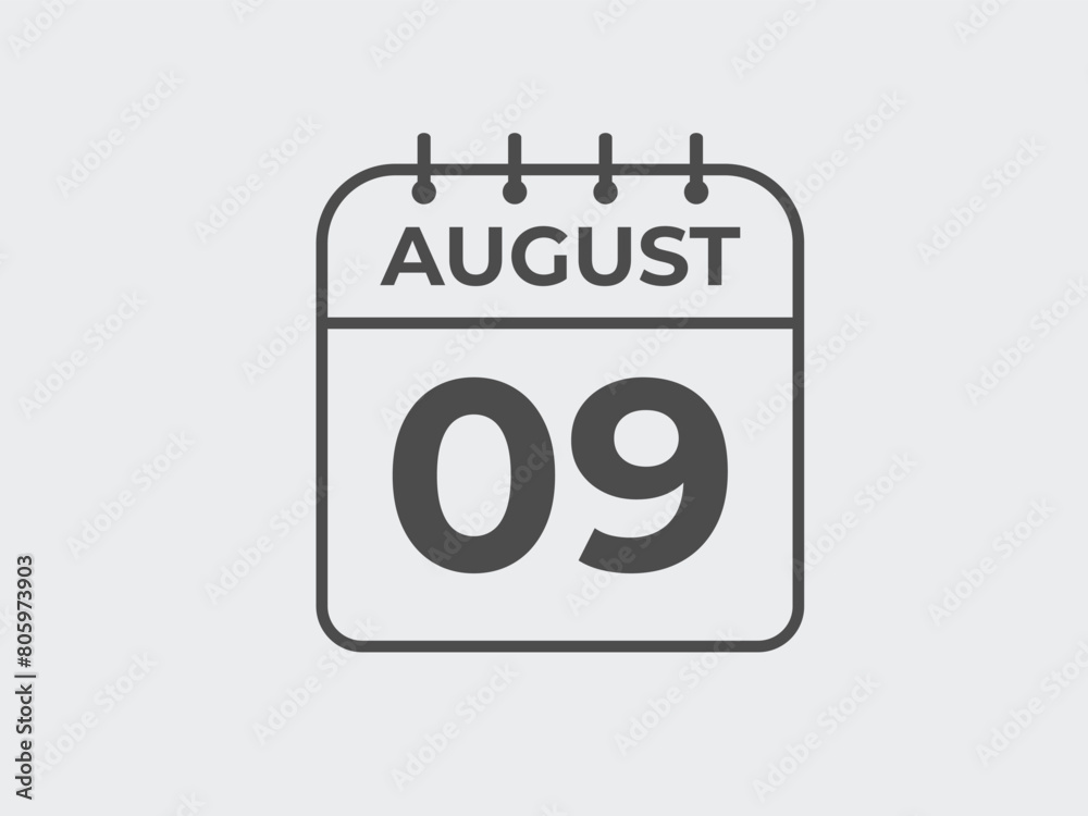 August 9 calendar reminder. 9 August daily calendar icon template. Calendar 9 August icon Design template. Vector illustration
August 9 calendar reminder. 9 August daily calendar icon template. Calendar 9 August icon Design template. Vector illustration