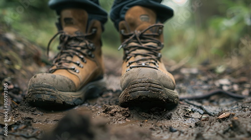 Closeup of hiking shoes as a symbol for hiking and outdoor activities