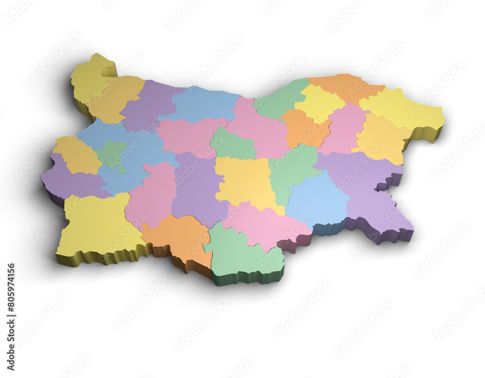 3d Bulgaria color map illustration white background isolate