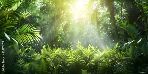 Eco-Friendly Earth Day Spa Tourism: Tropical Forest Panorama Banner. Concept Eco-Tourism, Earth Day, Spa Retreat, Tropical Forest, Panoramic Banner © Ян Заболотний