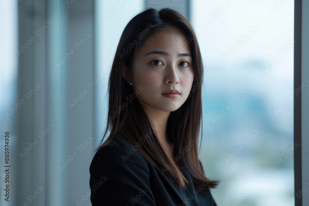 Asian Business Woman. Portrait of Businesswoman Working in Office by Window Asian Business Woman. Portrait of Businesswoman Working in Office by Window