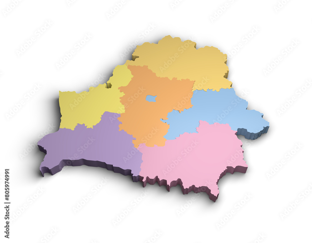 3d Belarus color map illustration white background isolate
