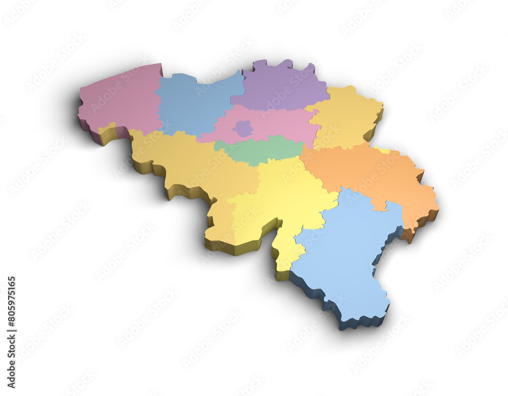3d Belgium color map illustration white background isolate