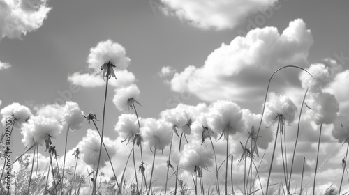 Black And White Plant. Spring Landscape Featuring Tall Cotton Grass in Russia photo