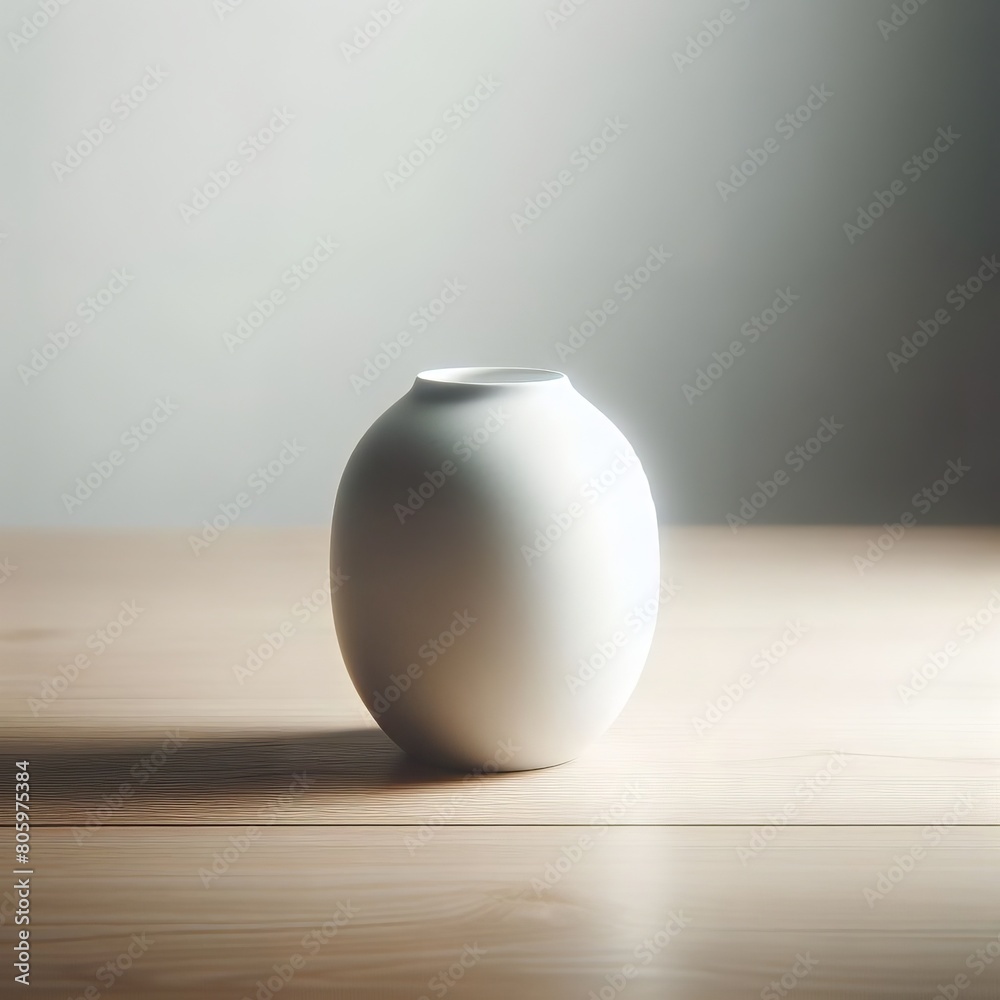 Elegant White Ceramic Vase on Wooden Surface Illuminated by Soft Light in Minimalist Setting Elegant White Ceramic Vase on Wooden Surface Illuminated by Soft Light in Minimalist Setting