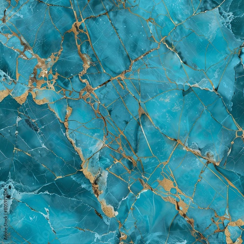 Luminous Turquoise Marble Texture with Gold Details