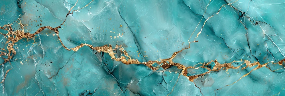 Fototapeta premium Luminous Turquoise Marble Texture with Gold Details