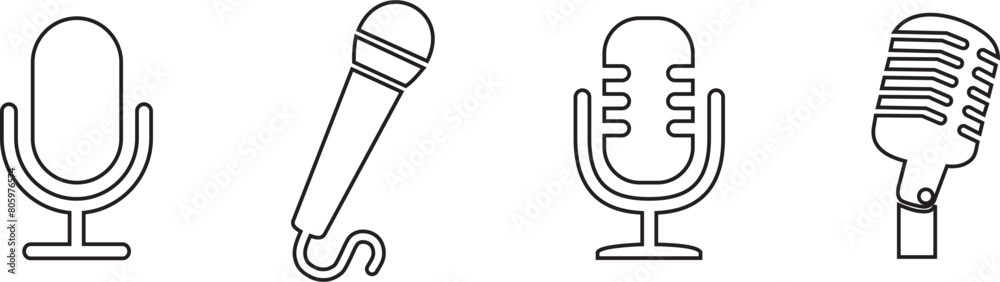 Microphone Icons set. variant microphone icon. Karaoke mic. Podcast microphone line art. web and mobile icons. vector illustration.