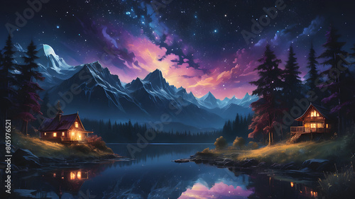 Glowing Midnight Sky, Enchanting Beauty in a Scenic Landscape © ankpristoriko