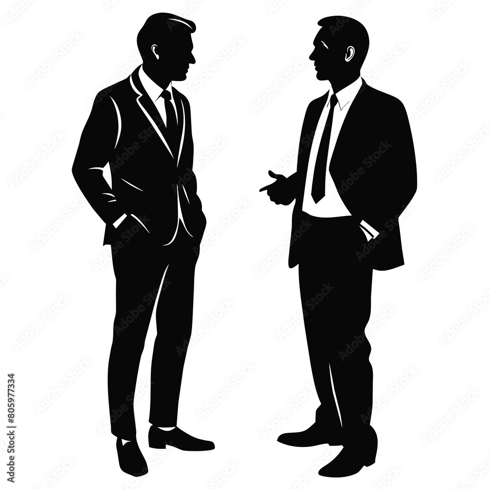 Two businessman talking silhouette illustration