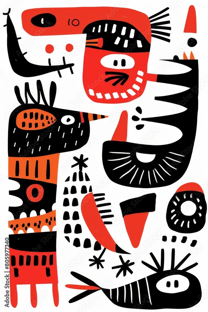Abstract Scandinavian style print design with red and black tints. Great as background or poster.