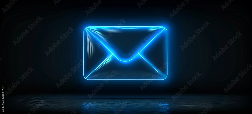 Futuristic electronic mail documentation concept with glowing blue neon envelope Futuristic electronic mail documentation concept with glowing blue neon envelope
