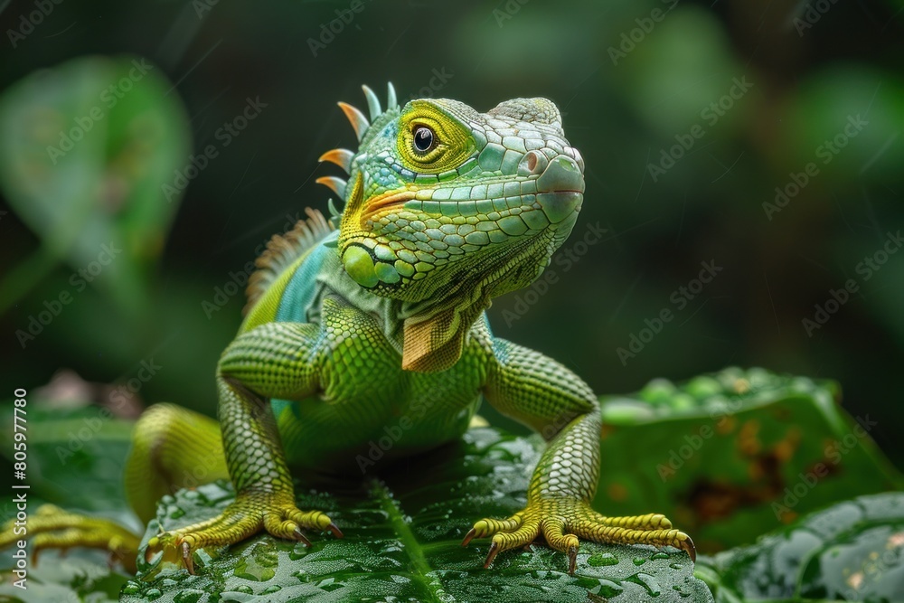 A green lizard on a leaf A green lizard on a leaf