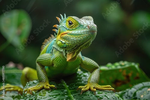 A green lizard on a leaf